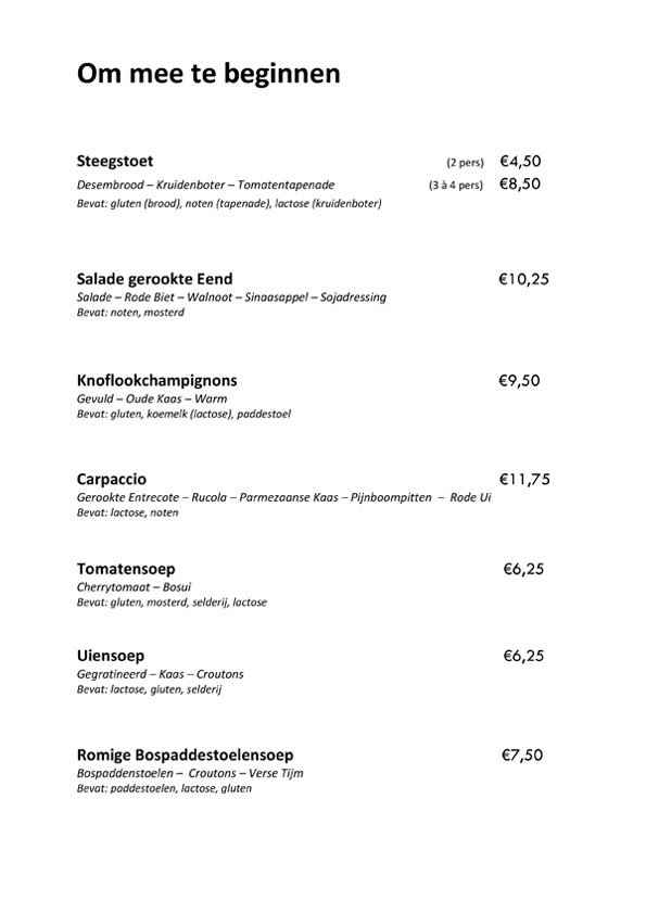 Menukaart pagina 1