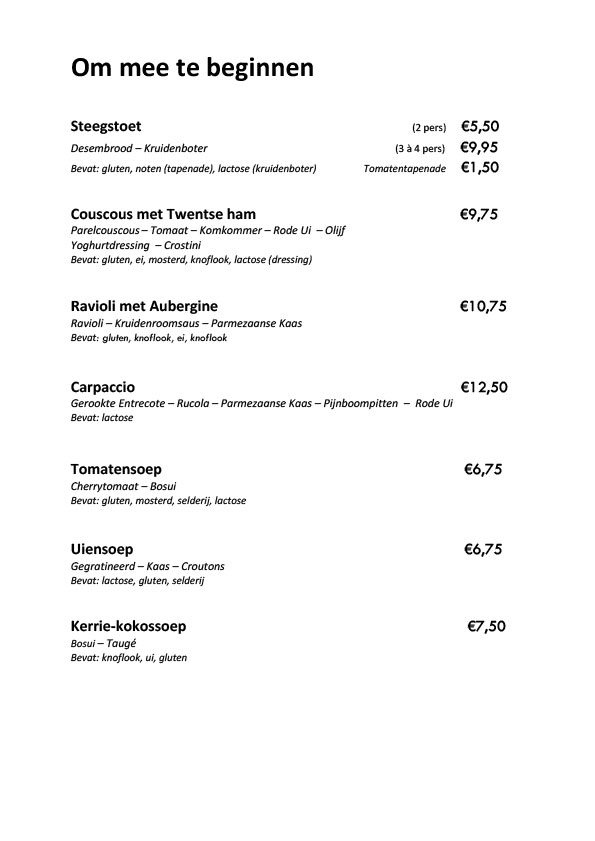 Menukaart pagina 1